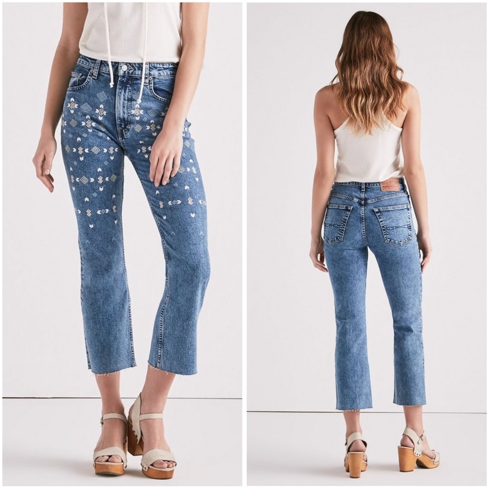 Lucky Pins High Rise Cropped Jean With Tribal Print Embroidery Women’s Size 0